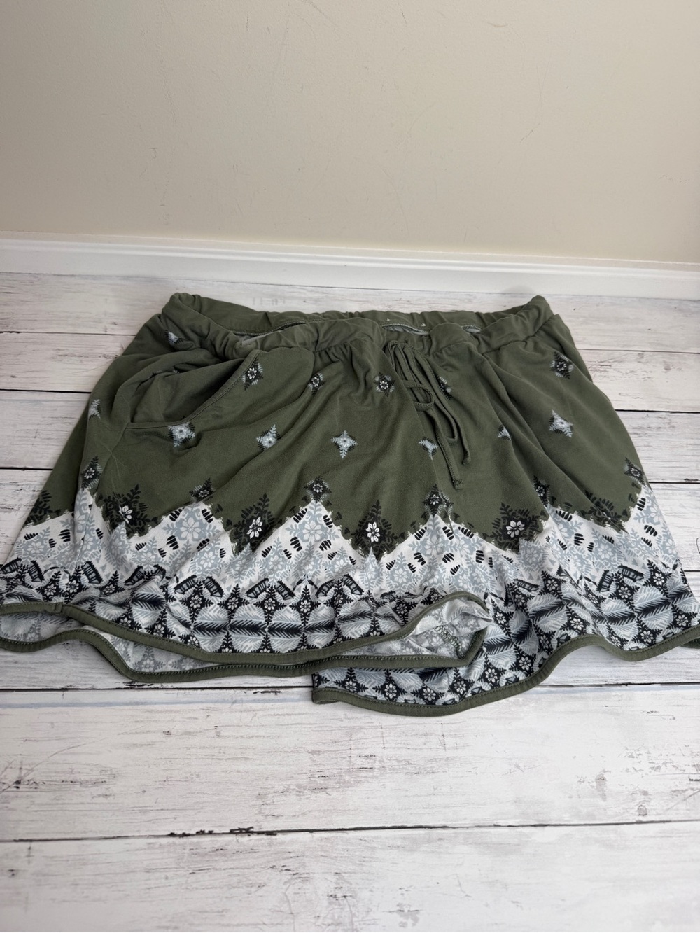 Mudd Olive Mini Shorts with Black & White Border